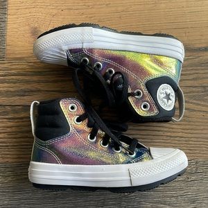 Converse Girls size 12 high top, black iridescent Berkshire boot sneaker
